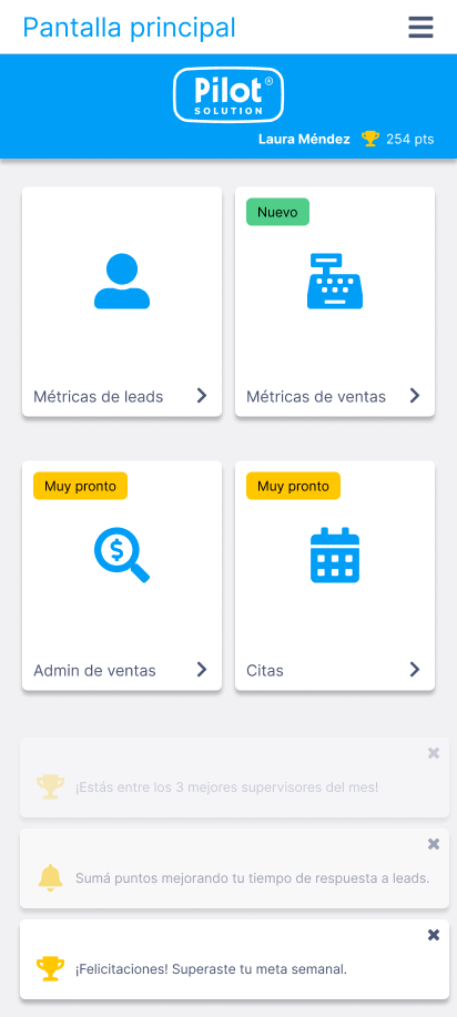 Pantalla principal - Hub de la app automotriz
