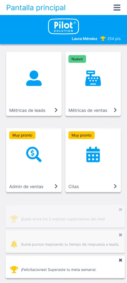 Pantalla principal - Hub de la app automotriz