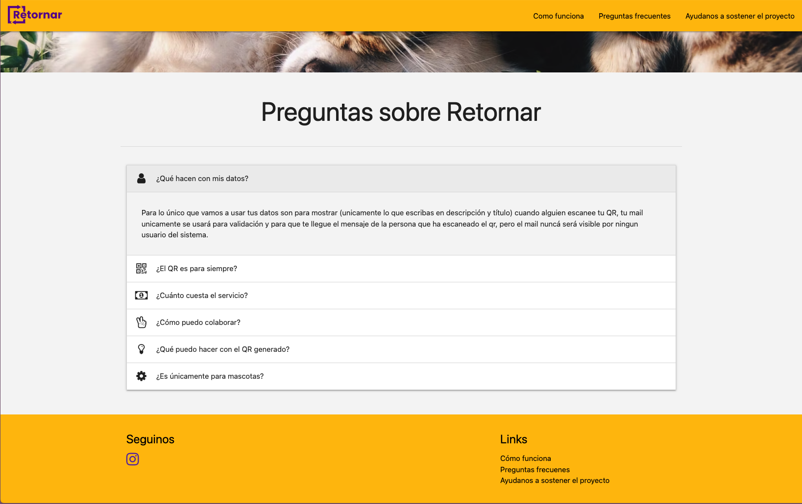 Captura de pantalla de preguntas frecuentes