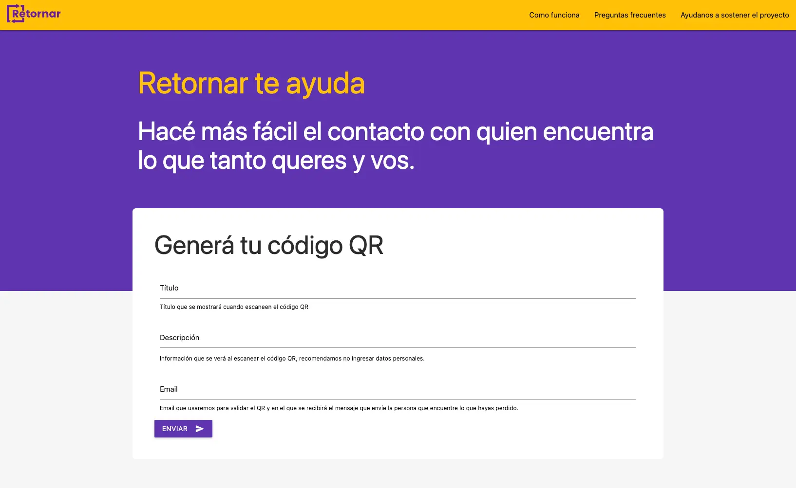 Pantalla principal de Retorn.ar